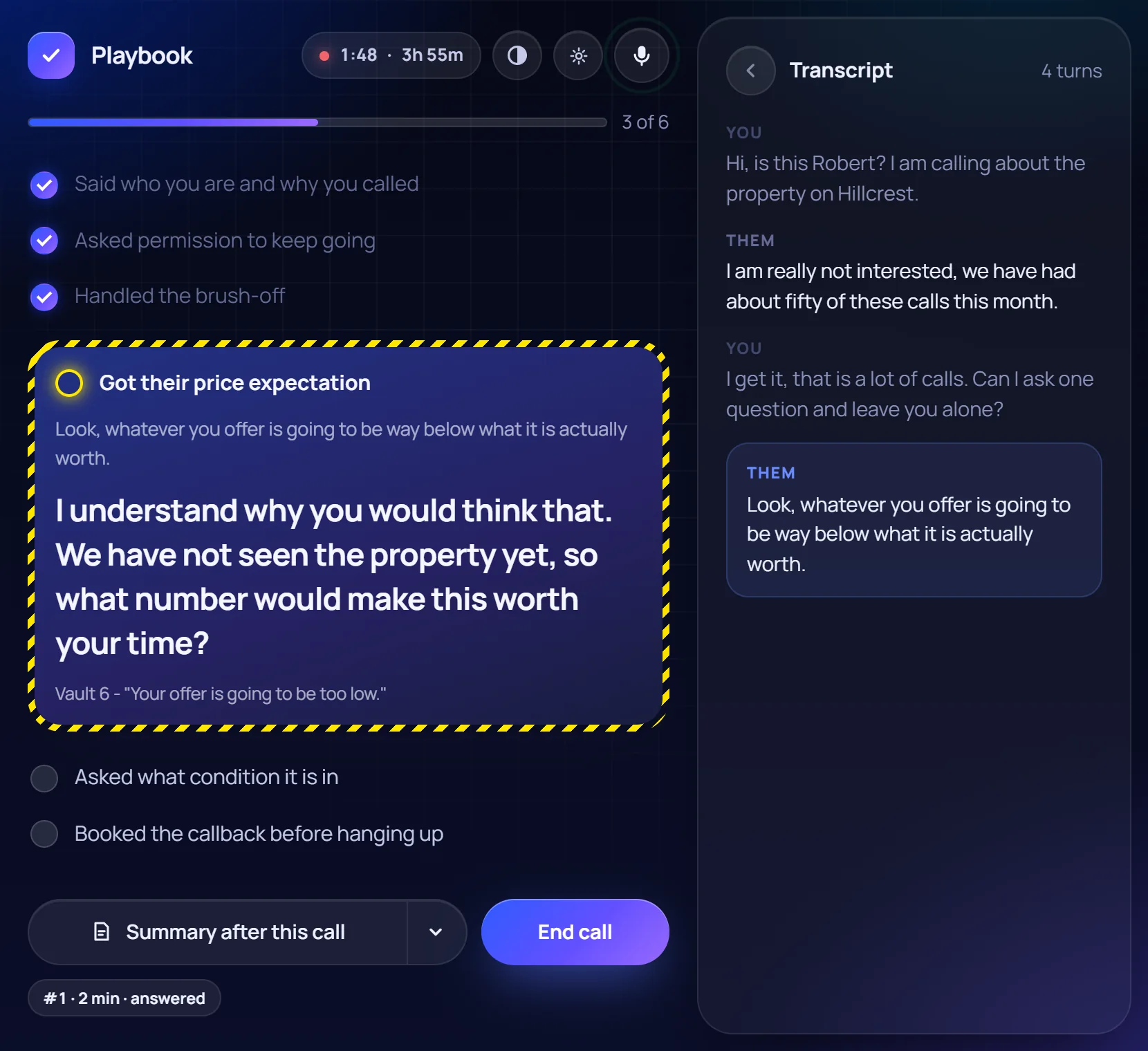 The live screen during a call.